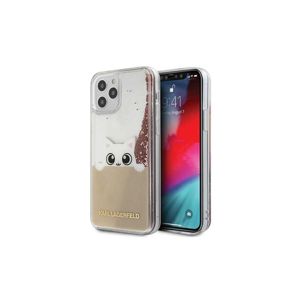 Hurtownia GSM - Etui Karl Lagerfeld KLHCP12LPABGNU Apple iPhone 12 Pro Max różowo-złoty/pink gold hardcase PEEK A BOO Liquid Glitter - KLD389RS - {ean13} - Hurt
