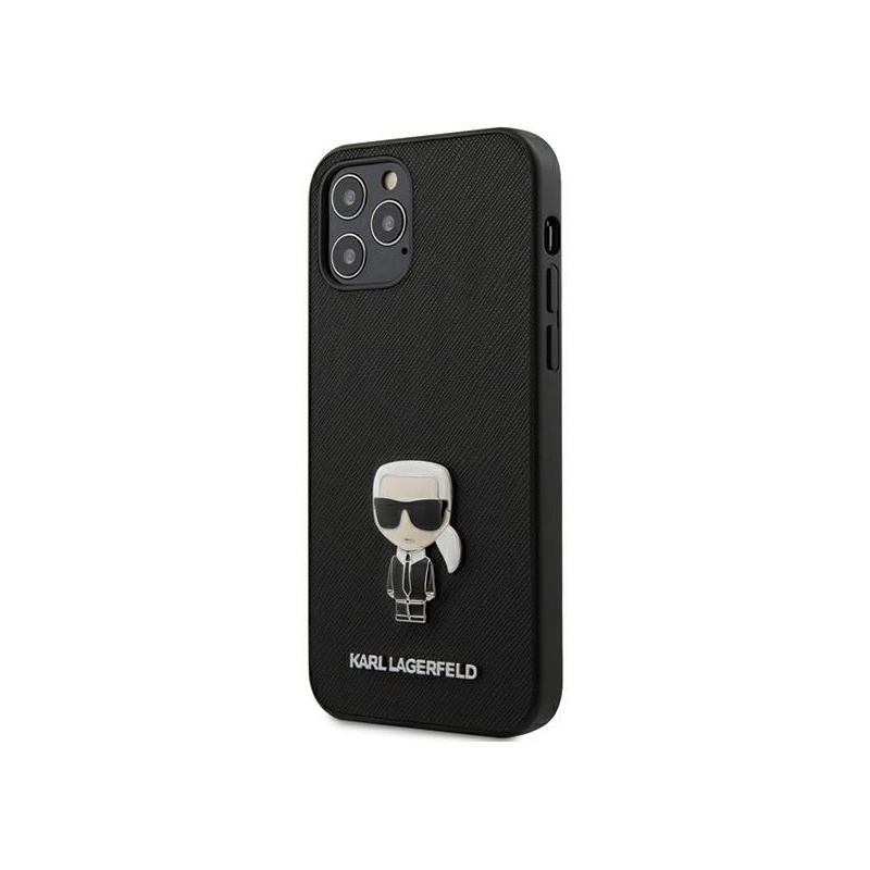 Karl Lagerfeld Distributor - 3700740482278 - KLD396BLK - Karl Lagerfeld KLHCP12MIKMSBK Apple iPhone 12/12 Pro black hardcase Saffiano Ikonik Metal - B2B homescreen