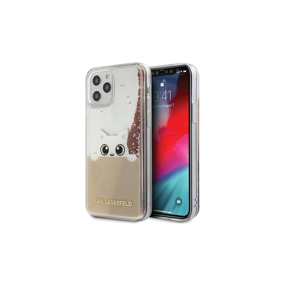 Wholesale Karl Lagerfeld KLHCP12MPABGNU Apple iPhone 12/12 Pro pink gold hardcase PEEK A BOO Liquid Glitter - KLD399RS - {ean13} - Hurt