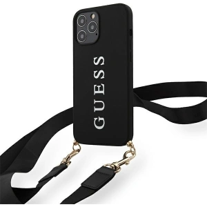 Etui Guess GUHCP12LPUSTCRBK Apple iPhone 12 Pro Max black/czarny hardcase Silicone Printed Logo Strap
