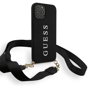 Etui Guess GUHCP12LPUSTCRBK Apple iPhone 12 Pro Max black/czarny hardcase Silicone Printed Logo Strap
