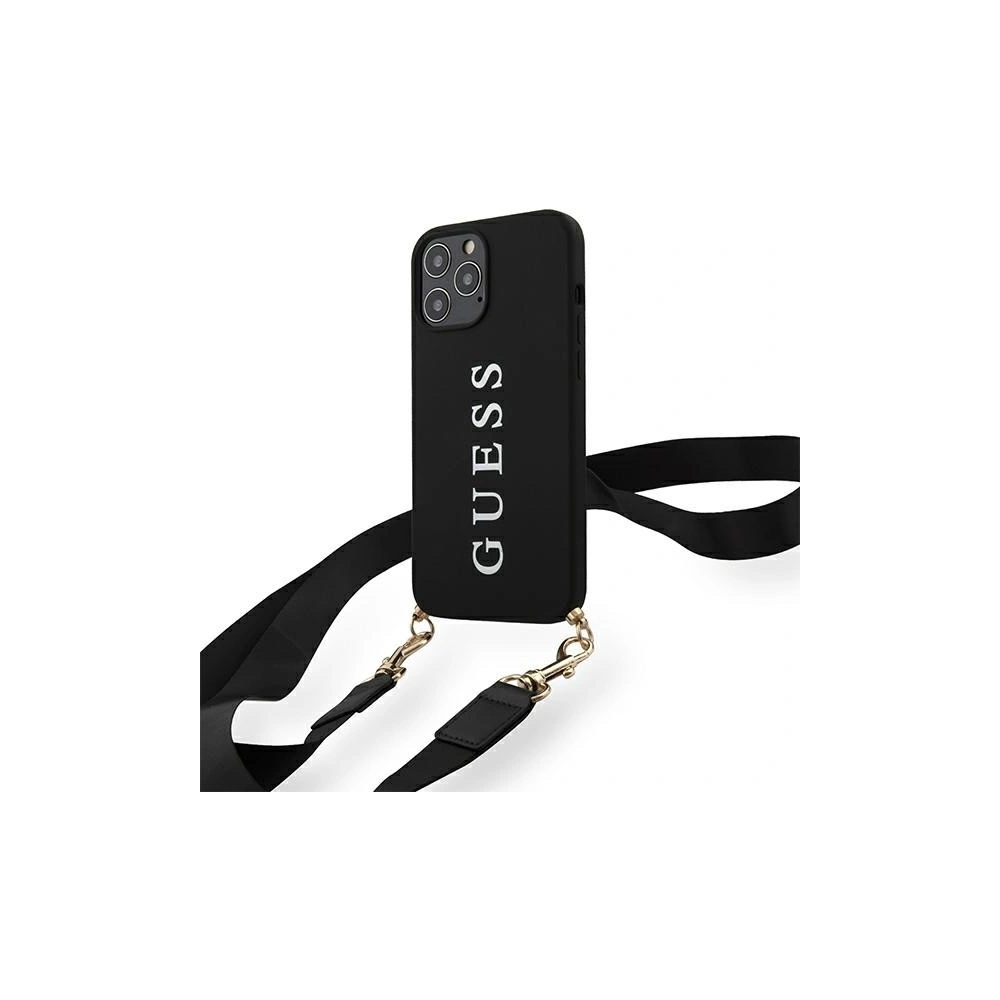 Wholesale Guess GUHCP12MPUSTCRBK Apple iPhone 12/12 Pro black hardcase Silicone Printed Logo Strap - GUE746BLK - {ean13} - Hurt