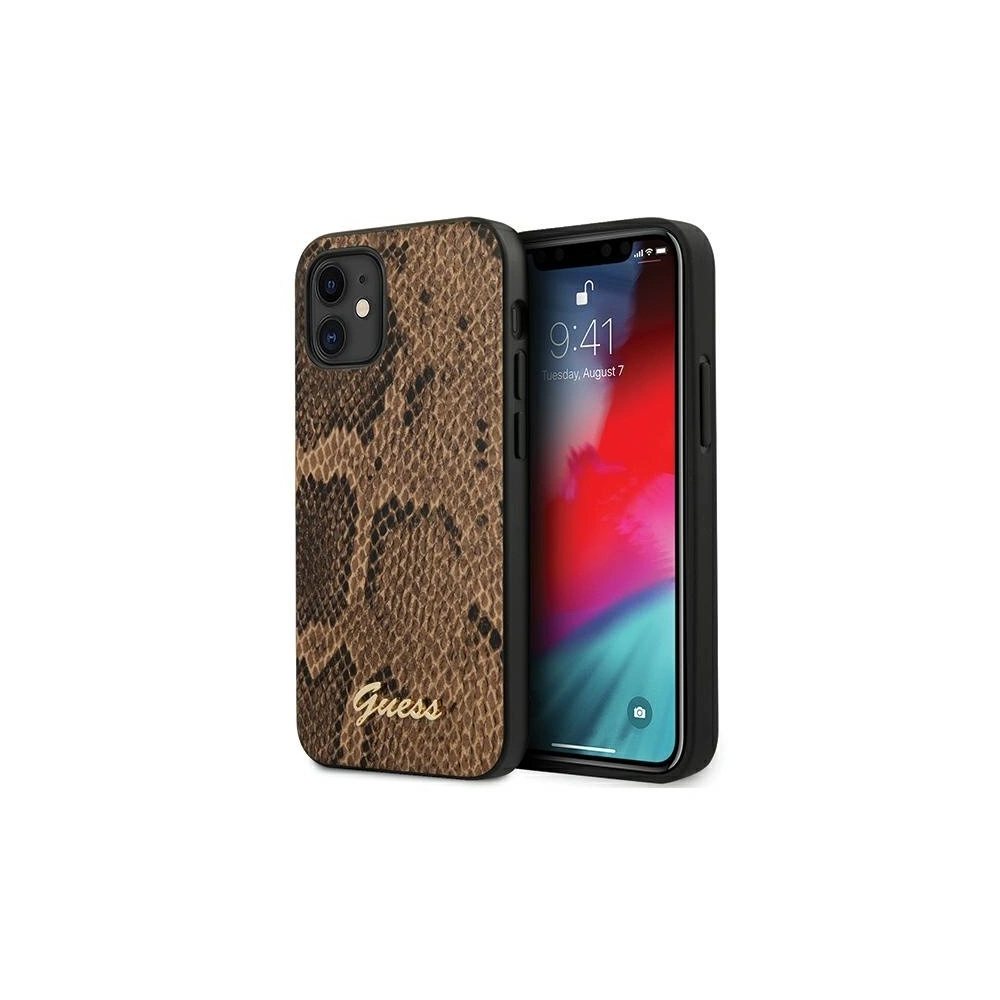 Hurtownia GSM - Etui Guess GUHCP12SPUSNSMLBR Apple iPhone 12 mini braun/brown hardcase Script Python Collection - GUE759BR - {ean13} - Hurt