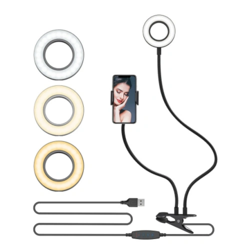 Stojak / statyw biurkowy na klips Blitzwolf BW-SL6 na telefon, z lampą LED