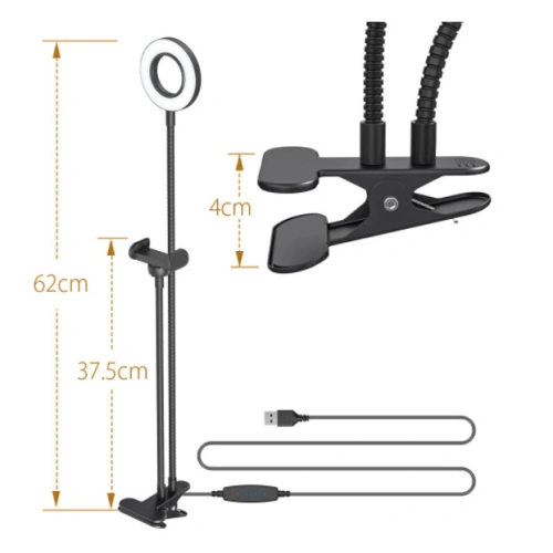 Stojak / statyw biurkowy na klips Blitzwolf BW-SL6 na telefon, z lampą LED