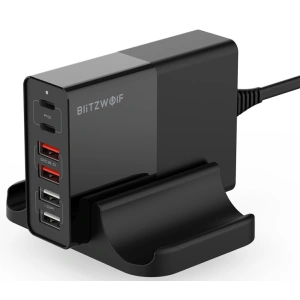 Ładowarka 6x USB Blitzwolf BW-S16, QC 3.0, PD3.0, 75W (Czarny)