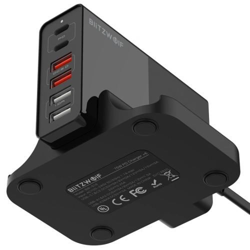 Ładowarka 6x USB Blitzwolf BW-S16, QC 3.0, PD3.0, 75W (Czarny)