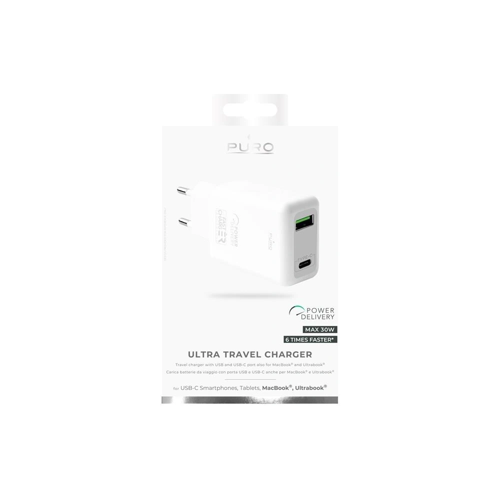 Wholesale Puro Fast Travel Charger USB-C + USB-A 30W (white) - PUR365WHT - {ean13} - Hurt