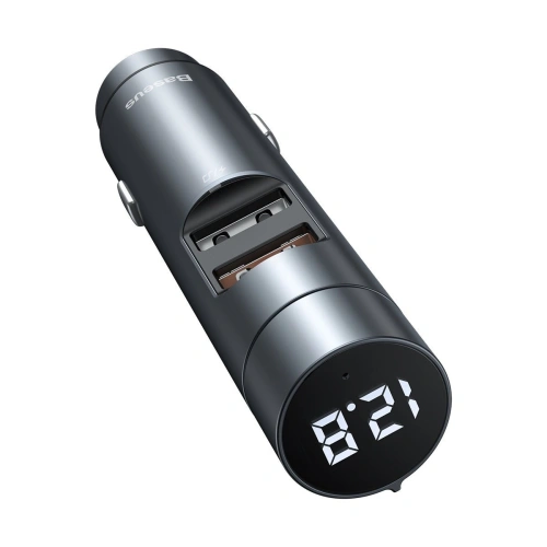 Transmiter FM Baseus Energy Column, Bluetooth 5.0, 2x USB, 18W (szary)