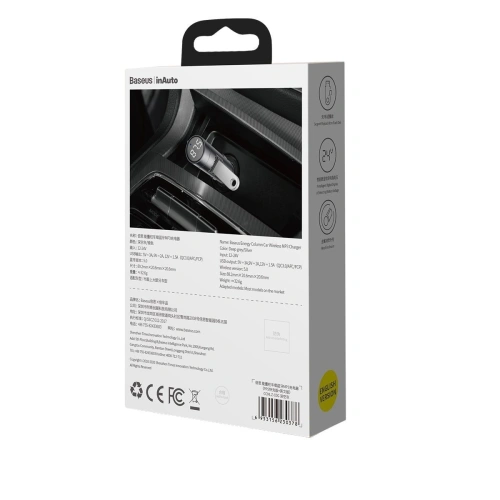 Transmiter FM Baseus Energy Column, Bluetooth 5.0, 2x USB, 18W (szary)