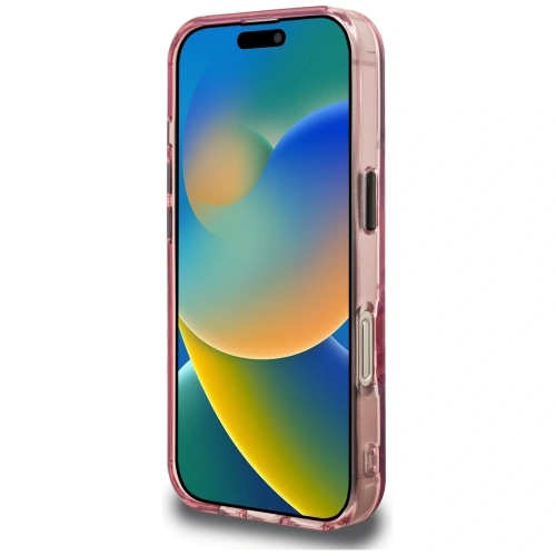 Etui Karl Lagerfeld zamontowane na Apple iPhone 16 Pro, prezentujące stylowy wygląd.