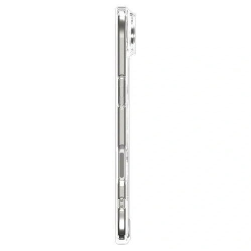 Przezroczyste etui Spigen na iPhone'a, eksponujące oryginalny design telefonu.