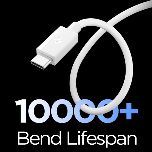 Biały kabel USB-C Spigen, wspierający natężenie prądu do 3.0 A.