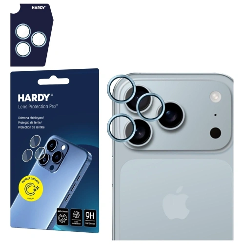 Ochrona na obiektyw aparatu 3MK HARDY w kolorze niebieskim, idealna do iPhone 17 Pro i 17 Pro Max.