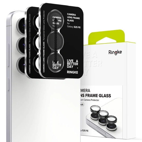 Osłona aparatu Ringke Camera Frame Protector w kolorze czarnym, idealna do Samsung Galaxy S25 FE.