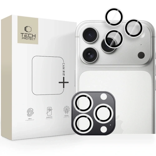 Osłona aparatu Tech-Protect Camring Fit+ w kolorze srebrnym, idealna do modeli iPhone 14 Pro i 15 Pro.