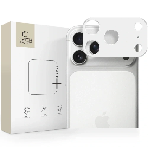 Osłona aparatu Tech-Protect Camalloy Fit+ w kolorze srebrnym, idealna do Apple iPhone 17 Pro Max.