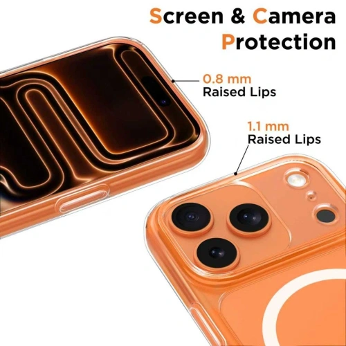 Etui Tech-Protect zamontowane na iPhone 17 Pro Max, prezentujące przezroczysty design