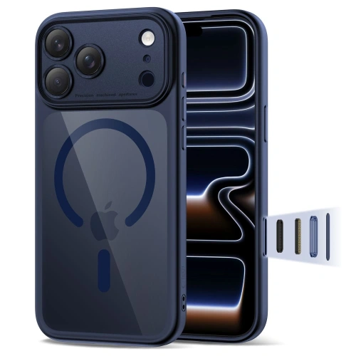 Etui Tech-Protect Magpeak MagSafe CC w kolorze granatowym, idealnie dopasowane do Apple iPhone 17 Pro.