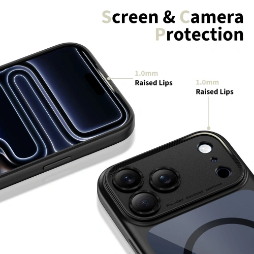 Widok etui Tech-Protect zamontowanego na Apple iPhone 17 Pro Max, z widocznymi przyciskami.