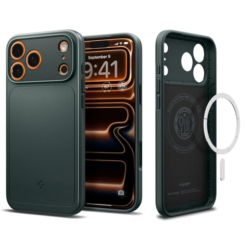 Etui Spigen Thin Fit Mag w kolorze Abyss Green, idealne do iPhone 17 Pro Max