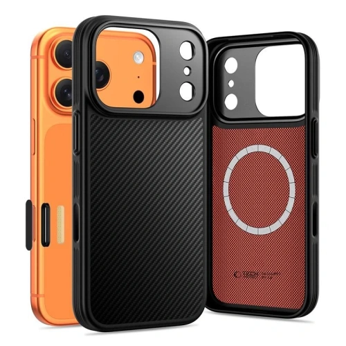Etui Tech-Protect Flexair Kevlar Aramid w czarnym kolorze, idealne dla iPhone 17 Pro.
