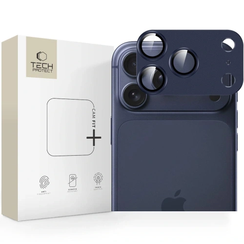 Osłona aparatu Tech-Protect Camfull Fit+ w kolorze głębokiego niebieskiego, idealna do iPhone 17 Pro.