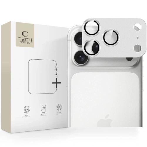 Osłona aparatu Tech-Protect Camfull Fit+ w kolorze srebrnym, idealnie dopasowana do iPhone 17 Pro.