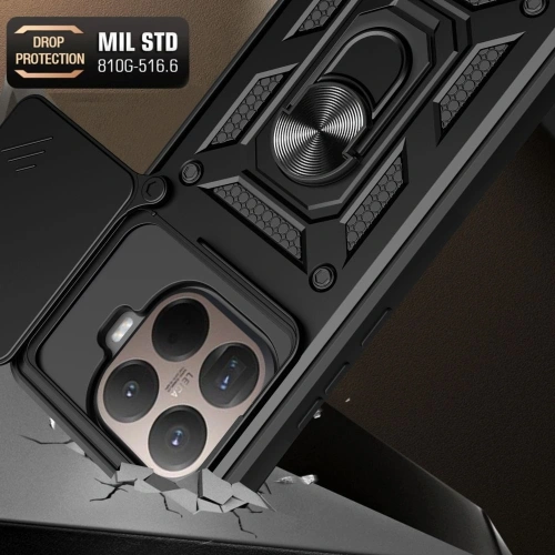 Zbliżenie na hybrydowy materiał etui Tech-Protect Camshield Pro.
