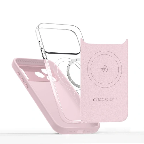 Etui Tech-Protect Uniq zamontowane na Apple iPhone 17 Pro w różowej wersji.