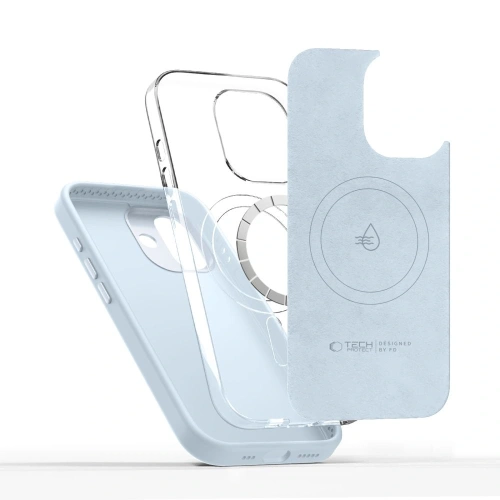 Zbliżenie na etui Tech-Protect Uniq MagSafe, podkreślające jego niebieski kolor.
