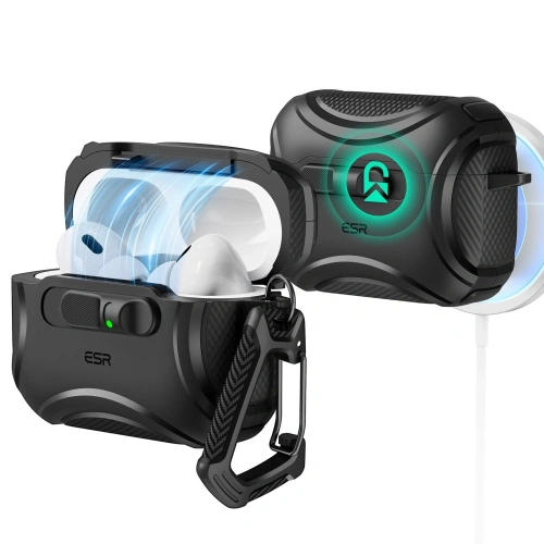 Etui ESR Cyber FlickLock HaloLock MagSafe w kolorze czarnym, idealne do Apple AirPods Pro 3.