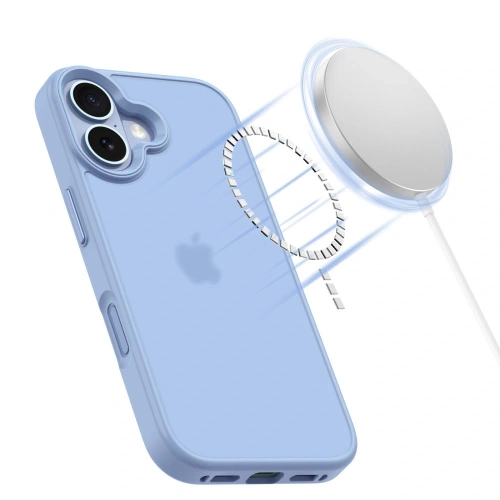 Zbliżenie na materiał hybrydowy etui Tech-Protect MagMat w Matte Mist Blue.
