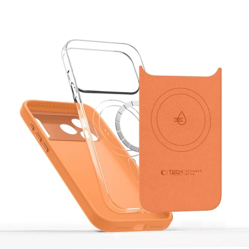 Opakowanie etui Tech-Protect Uniq MagSafe w kolorze pomarańczowym, gotowe do zakupu.