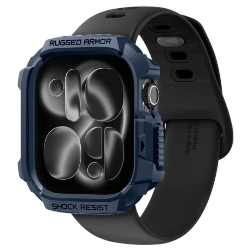 Etui Spigen Rugged Armor V2 zamontowane na Apple Watch 42mm w granatowej wersji