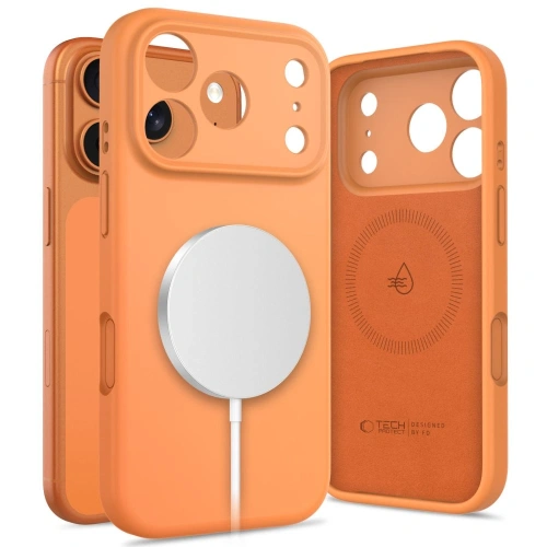 Etui Tech-Protect Silicone MagSafe w kolorze cosmic orange, idealne do Apple iPhone 17 Pro.