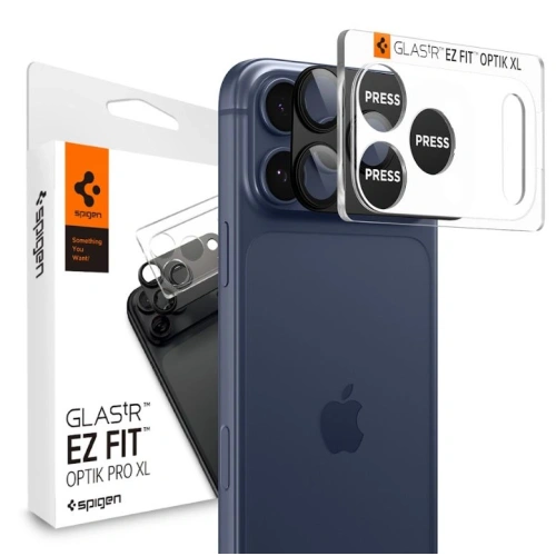 Osłona aparatu Spigen Optik Pro XL na tle czarnego iPhone'a 17 Pro.