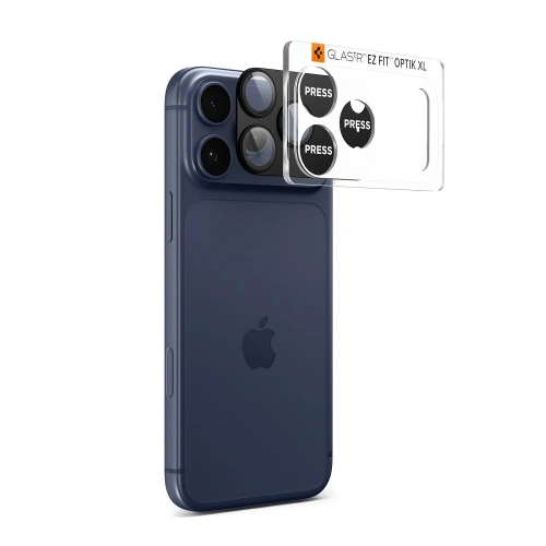 Zbliżenie na osłonę aparatu Spigen Optik Pro XL z wycięciem na obiektyw.
