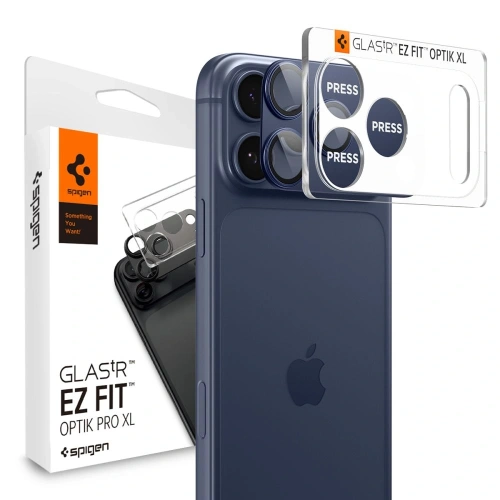 Osłona aparatu Spigen Optik Pro XL w kolorze niebieskim, idealna do iPhone 17 Pro.