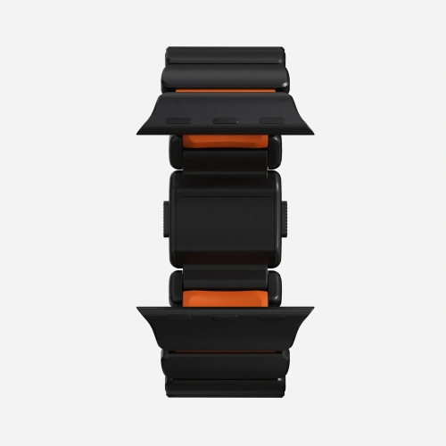 Tytanowy pasek NOMAD Stratos band z pomarańczowym FKM, idealny do Apple Watch.