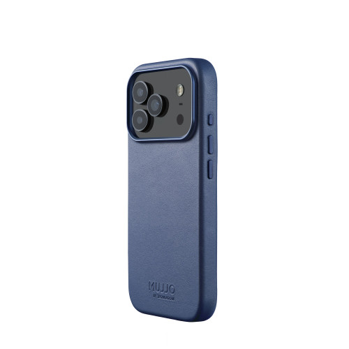 Etui Mujjo Leather Case w kolorze monaco blue, idealne do Apple iPhone 17 Pro z technologią MagSafe.