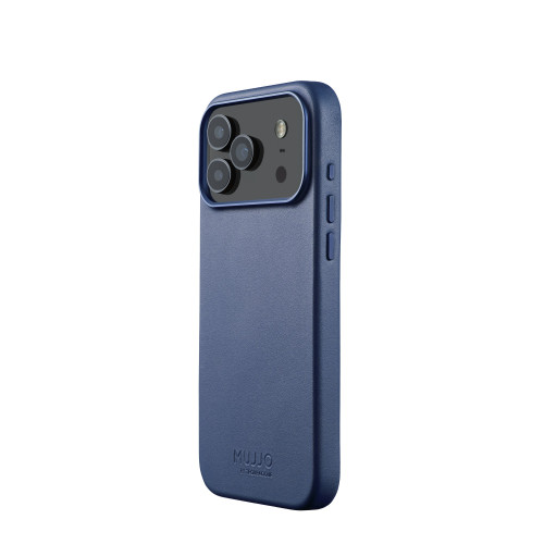 Etui Mujjo Leather Case w kolorze monaco blue, idealnie dopasowane do Apple iPhone 17 Pro Max.